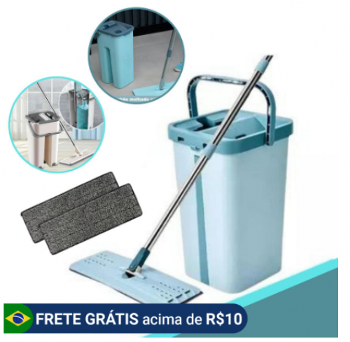 Mop Flat Balde 6 litros Com 2 Refis Com Cabo Extensivel Inox Grande Rodo Inteligente
