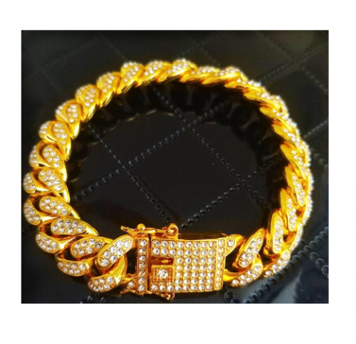 Pulseira Masculina Miami Cuba Corrente Banhado A Ouro 14k Com Diamantes Pulseira Grossa