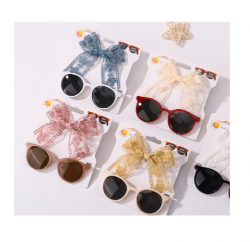 2Pcs/Set Baby Lace Bows Hairpin Conjunto De Óculos De Sol Girls Beach Photography Props Faixas De Cabelo Toddler Headwear Kids Hair Accessories