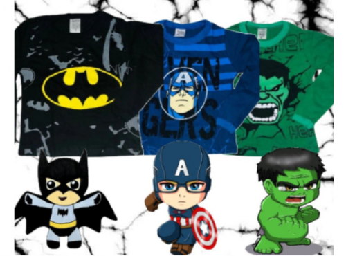 Camiseta Manga Longa Infantil Personagens Super Herois