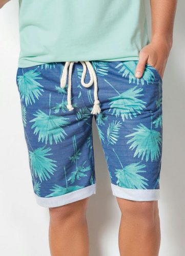 Actual – Bermuda Actual Folhagem Azul com Bolsos Laterais