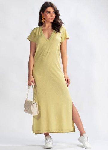 Animale Jeans – Vestido Longo Malha com Fenda Verde