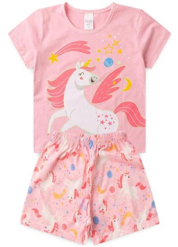 Atelie da Crianca – Pijama Feminino Verão Unicornio Rosa