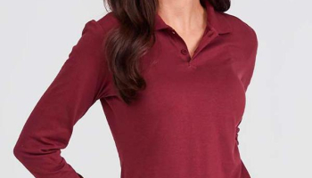 Basicamente – Camisa Polo Manga Longa Feminina Vermelho Vinho