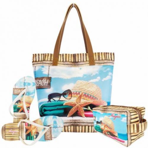 Kit Feminino Praia com Bolsa, Necessaire e Chinelo, Magicc – Magicc Bolsas