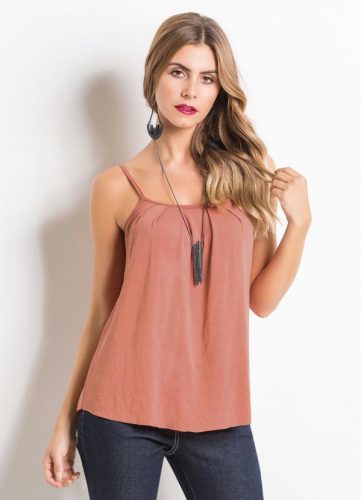 Blusa Alça Decote Drapeado Marrom Claro Quintess