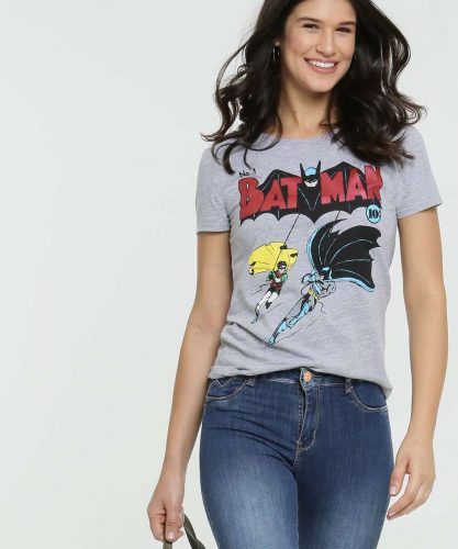 Blusa Feminina Estampa Batman Manga Curta Liga da Justiça