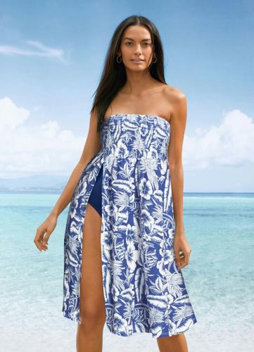 bonprix – Saída de Praia com Fenda Folhagem Azul