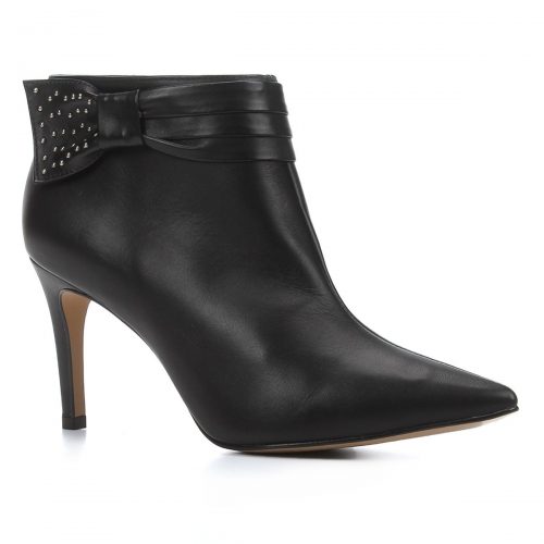 BOTA COURO SHOESTOCK SALTO FINO LAÇO METAIS BICO FINO – PRETO