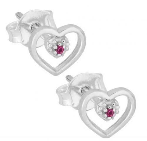 Brinco Prata Coração com Zircônia Vermelha 6x7mm