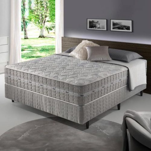Cama Box Casal Cinza + Colchão Molas Ensacadas Alabama 138x188x61cm – ZIDI