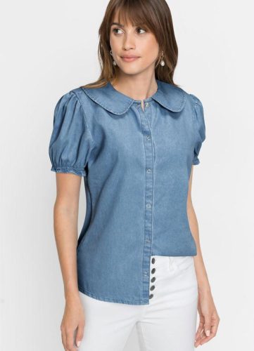 Camisa Jeans com Gola Jeans Claro