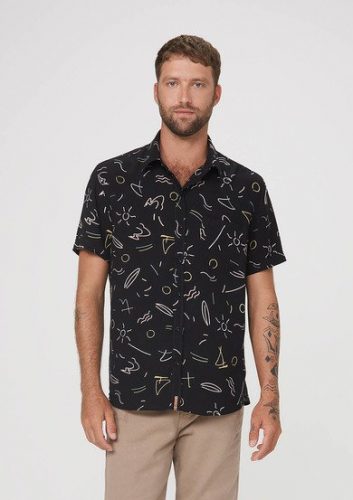 Camisa Masculina Comfort Em Viscose Estampada – Preto