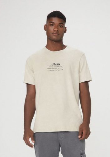 Camiseta Masculina Em Algodão Com Lavanderia Estonada – Off White