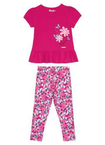 Carinhoso – Conjunto Rosa Escuro Floral com Glitter Menina