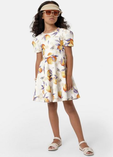 Carinhoso – Vestido Laranjas Menina Acetinado Off White