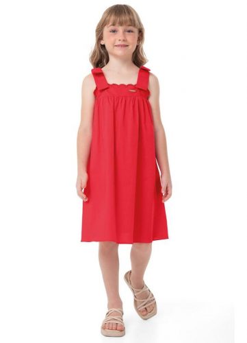 Carinhoso – Vestido Vermelho Evasê com Bordado Menina