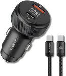 Carregador Veicular Turbo 60W Para Automóvel Carregador de Carro Duas Entradas com Carregamento Super Rápido + Cabo USB-C Premium Compatível Com Dispositivos IOS e Android