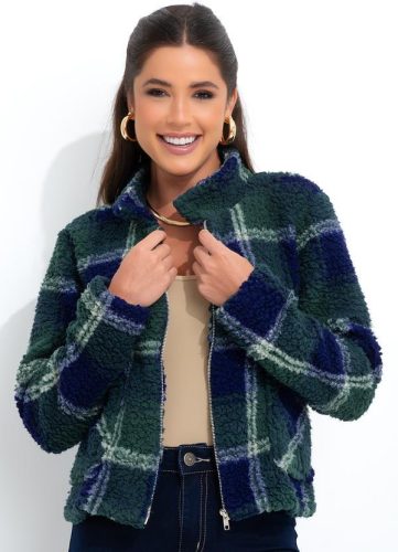 Casaco Xadrez Verde em Malha Plush
