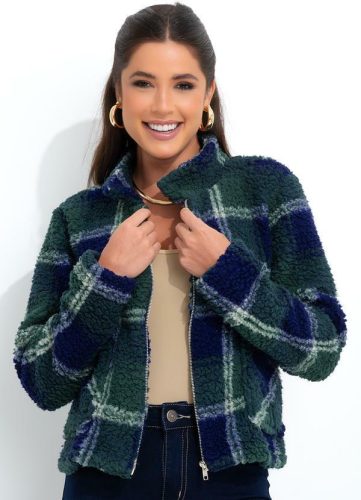 Casaco Xadrez Verde em Malha Plush