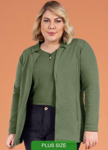 Cativa Plus Size – Blusa Manga Longa Feminino Plus Size Verde