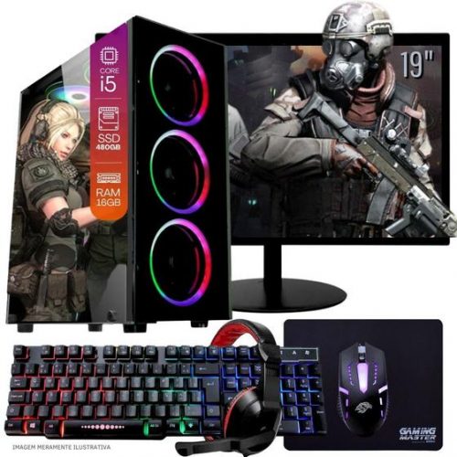 Computador PC Gamer Completo TOB Intel Core i5 SSD 480GB 16GB Teclado Mouse Mouse Pad e Headset Gamer Monitor 19″ Windows 10 Pro Trial – TOB COMPUTERS