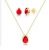 Conjunto de colar e brincos de gota com pedra vermelha folheado em ouro 18k