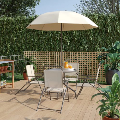 Conjunto de Mesa 4 Cadeiras com Ombrelone Aço Bege Kangfu Naterial