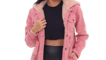 Consciência – Parka de Sarja Feminina Forrada com Capuz Rosa