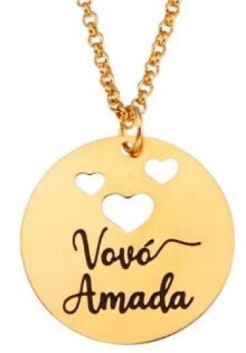 Colar com design de elos portugueses com medalha Vovó amada folheado em ouro 18k