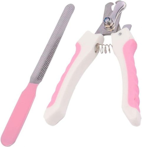 Cortador De Unhas Pet Kit Alicate e Lixa Para Cães e Gatos (Branco e rosa)