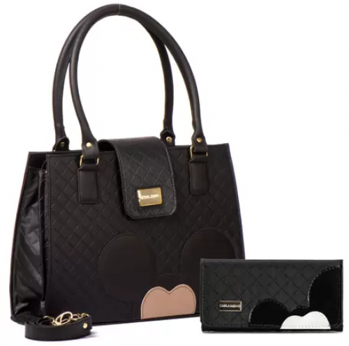 Kit Disney Bolsa Feminina Transversal Mickey Carteira Feminina Mão Porta Documentos – Carla Mello