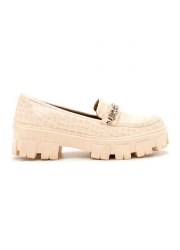 Damers – Mocassim Feminino Tratorado Salto Baixo Corrente Off White