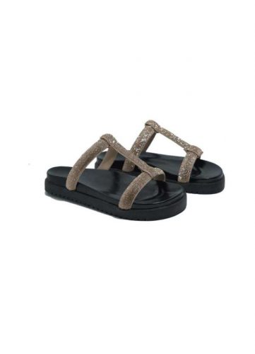 Damers – Papete Feminina Sandalia Strass Flatform Calce Facil Casual Preto