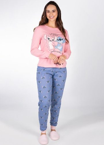 Disney – Pijama Stitch Rosa em Poliviscose