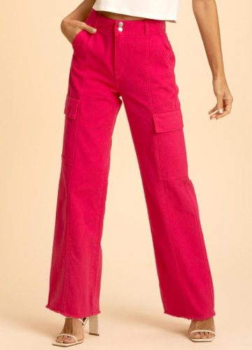 Doce Trama – Calça Cargo em Sarja Rosa