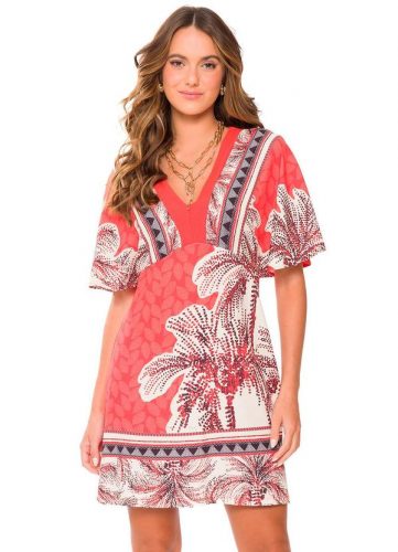 Doce Trama – Vestido Curto Estampado Laranja