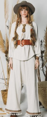 CALÇA SARUEL DE LINHO BEGE YACAMIM