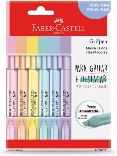 Faber-Castell Grifpen – Caneta Marca Texto, Tons Pastel, 6 Cores