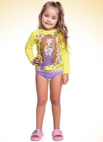 Fakini Kids – Cj.Blusa Manga Longa/Calcinha Praia Amarelo