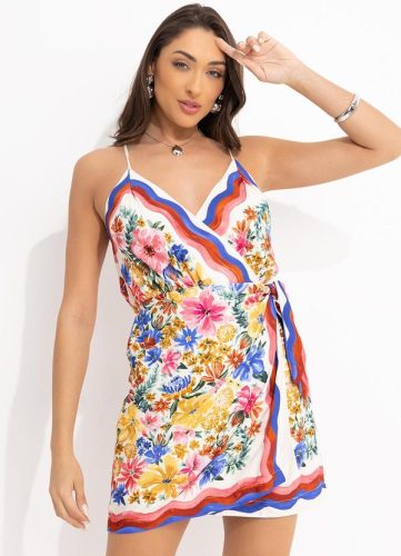 Farm – Vestido Curto Alcinha Lenco Floraline Off White