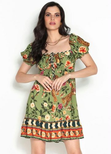 Farm – Vestido Curto Recanto das Onças Viscose Verde