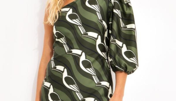 Farm – Vestido Curto Tucano Gráfico Verde