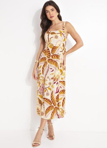 Farm – Vestido Pregas Brasil Artesanal Bege