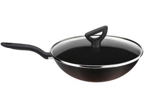 Frigideira Wok Antiaderente Rochedo de Alumínio – com Tampa Inova Preta 28cm