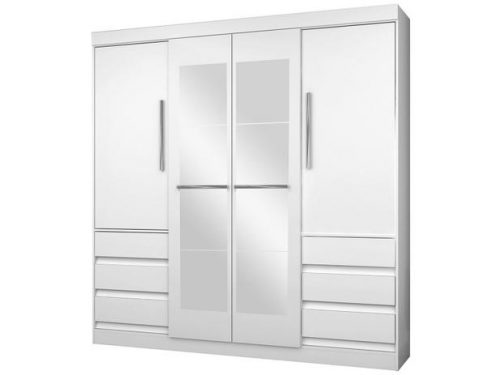 Guarda-roupa Casal com Espelho 4 Portas 6 Gavetas – Araplac Sofia