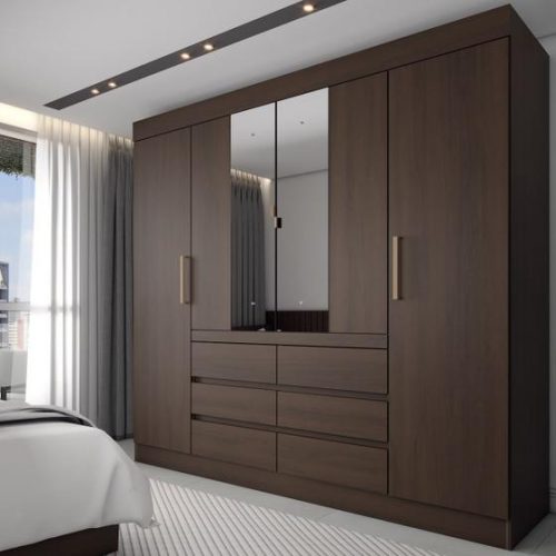 Guarda-Roupa Casal Honey 4 Portas 6 Gavetas com Espelho ébano – Panorama Móveis