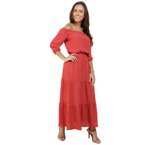 Vestido Longo Autentique Feminino Telha
