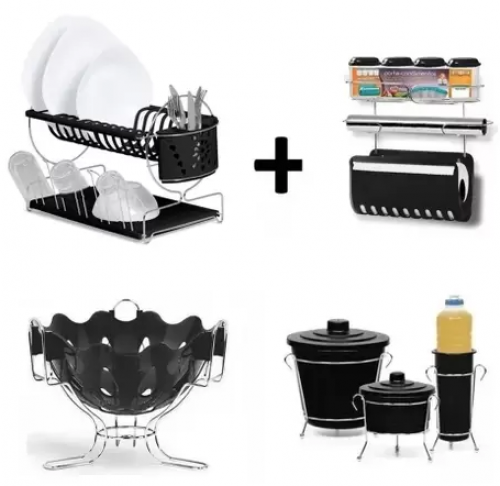 Kit Escorredor de Pratos + Fruteira + Kit De Pia Com Suporte + Porta Condimento Porta Papel Toalha – Pracasa.Net