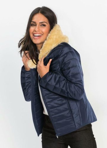 Jaqueta Matelasse com Pelos no CapuzAzul Marinho